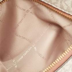 مملوكة مسبقًا Michael Kors White/Brown Signature Coated Canvas and Leather Large Front Zip Chain Tote