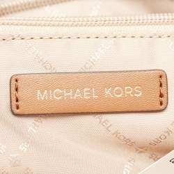 مملوكة مسبقًا Michael Kors White/Brown Signature Coated Canvas and Leather Large Front Zip Chain Tote
