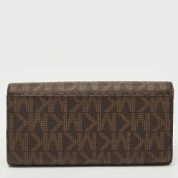 Pre Owned Michael Kors Beige/Brown Signature Coated Canvas Fulton Flap Continental Wallet