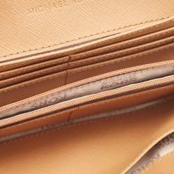 Pre Owned Michael Kors Beige/Brown Signature Coated Canvas Fulton Flap Continental Wallet