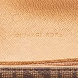 Pre Owned Michael Kors Beige/Brown Signature Coated Canvas Fulton Flap Continental Wallet