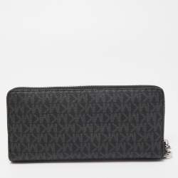 Pre Owned محفظة بحمالة معصم مايكل مايكل كورس كانفاس مقوى رصاصي/أسود بسحاب محيط