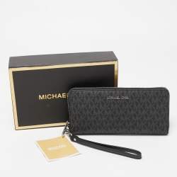 Pre Owned محفظة بحمالة معصم مايكل مايكل كورس كانفاس مقوى رصاصي/أسود بسحاب محيط