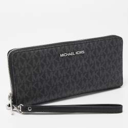 Pre Owned محفظة بحمالة معصم مايكل مايكل كورس كانفاس مقوى رصاصي/أسود بسحاب محيط