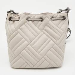 Pre Owned Michael Kors Grey Quilted Leather XS Peyton Bucket Crossbody Bag