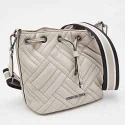 Pre Owned Michael Kors Grey Quilted Leather XS Peyton Bucket Crossbody Bag