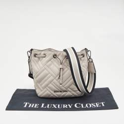 Pre Owned Michael Kors Grey Quilted Leather XS Peyton Bucket Crossbody Bag