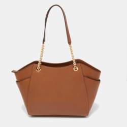 Pre Owned Michael Kors Brown Leather Jet Set Travel Chain Tote