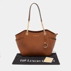 Pre Owned Michael Kors Brown Leather Jet Set Travel Chain Tote