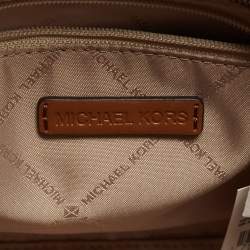 Pre Owned Michael Kors Brown/Tan Signature Coated Canvas and Leather Small Mirella Tote