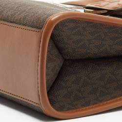 Pre Owned Michael Kors Brown/Tan Signature Coated Canvas and Leather Small Mirella Tote