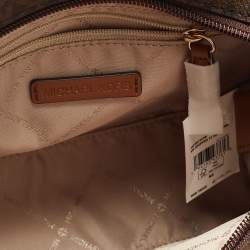 Pre Owned Michael Kors Brown/Tan Signature Coated Canvas and Leather Small Mirella Tote