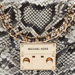 Pre Owned Michael Kors Black/White Python Embossed Leather Small Rose Crossbody Bag