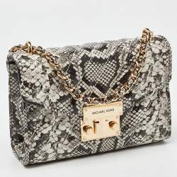 Pre Owned Michael Kors Black/White Python Embossed Leather Small Rose Crossbody Bag