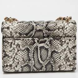 Pre Owned Michael Kors Black/White Python Embossed Leather Small Rose Crossbody Bag