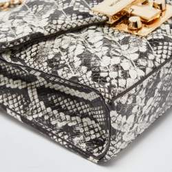 Pre Owned Michael Kors Black/White Python Embossed Leather Small Rose Crossbody Bag