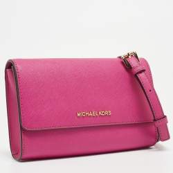 Pre Owned Michael Kors Pink Saffiano Leather Flap 3in1 Crossbody Bag