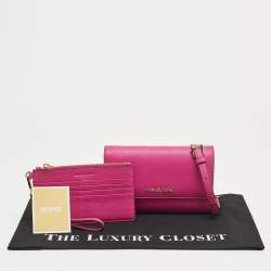 Pre Owned Michael Kors Pink Saffiano Leather Flap 3in1 Crossbody Bag
