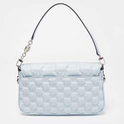 Pre Owned Michael Kors Sky Blue Signature Embossed Leather Bradshaw Convertible Shoulder Bag