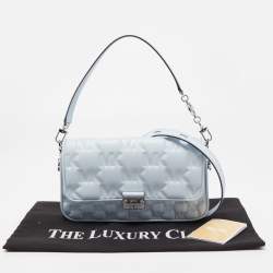 Pre Owned Michael Kors Sky Blue Signature Embossed Leather Bradshaw Convertible Shoulder Bag