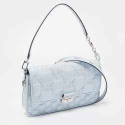 Pre Owned Michael Kors Sky Blue Signature Embossed Leather Bradshaw Convertible Shoulder Bag