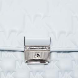 Pre Owned Michael Kors Sky Blue Signature Embossed Leather Bradshaw Convertible Shoulder Bag