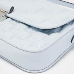 Pre Owned Michael Kors Sky Blue Signature Embossed Leather Bradshaw Convertible Shoulder Bag