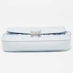 Pre Owned Michael Kors Sky Blue Signature Embossed Leather Bradshaw Convertible Shoulder Bag