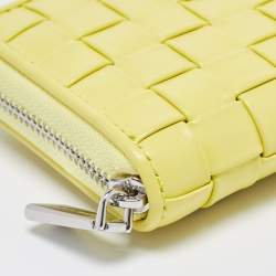 Pre Owned Michael Kors Yellow Intrecciato Leather Zip Around Compact Wallet
