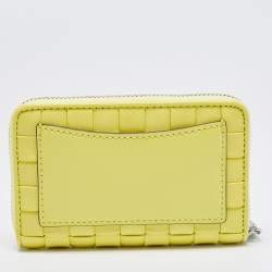 Pre Owned Michael Kors Yellow Intrecciato Leather Zip Around Compact Wallet