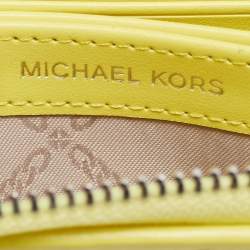  Michael Kors Yellow Intrecciato Leather Zip Around Compact Wallet