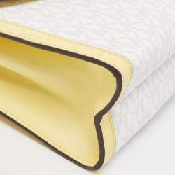 Pre Owned Michael Kors Yellow/White Coated Canvas and Croc Embossed Leather Large Whitney Shoulder Bag