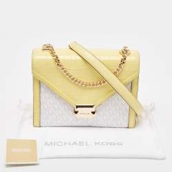 Pre Owned Michael Kors Yellow/White Coated Canvas and Croc Embossed Leather Large Whitney Shoulder Bag