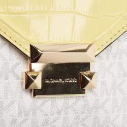 Pre Owned Michael Kors Yellow/White Coated Canvas and Croc Embossed Leather Large Whitney Shoulder Bag