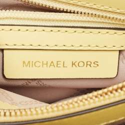 Pre Owned Michael Kors Yellow/White Coated Canvas and Croc Embossed Leather Large Whitney Shoulder Bag