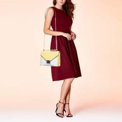 Pre Owned Michael Kors Yellow/White Coated Canvas and Croc Embossed Leather Large Whitney Shoulder Bag