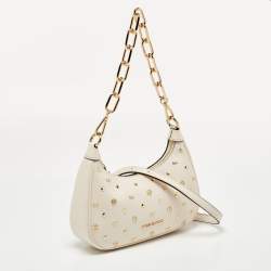 Michael Kors Cream Leather Embellished Cora Crossbody Bag