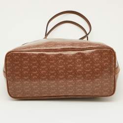 Pre Owned Michael Kors Brown Coated Canvas and Leather Jodie Shopper Tote