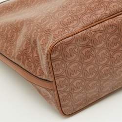 Pre Owned Michael Kors Brown Coated Canvas and Leather Jodie Shopper Tote