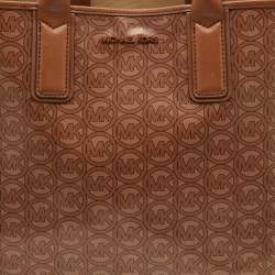 Pre Owned Michael Kors Brown Coated Canvas and Leather Jodie Shopper Tote