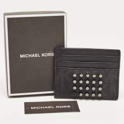 Michael Kors Black Signature Coated Canvas and Leather Studded Tall Card Case