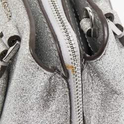 Pre Owned Michael Kors Silver Glitter Fabric XS Savannah Satchel