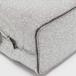 Pre Owned Michael Kors Silver Glitter Fabric XS Savannah Satchel