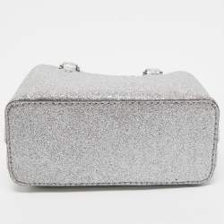 Pre Owned Michael Kors Silver Glitter Fabric XS Savannah Satchel