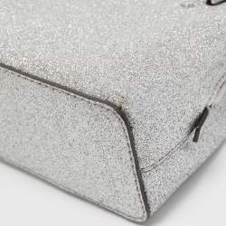 Pre Owned Michael Kors Silver Glitter Fabric XS Savannah Satchel