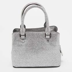 Pre Owned Michael Kors Silver Glitter Fabric XS Savannah Satchel