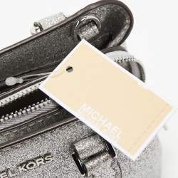 Pre Owned Michael Kors Silver Glitter Fabric XS Savannah Satchel