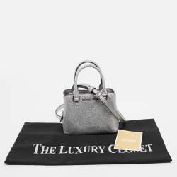 Pre Owned Michael Kors Silver Glitter Fabric XS Savannah Satchel