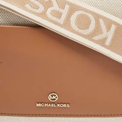 Pre Owned Michael Kors Beige/Tan Canvas And Leather Maeve Crossbody Bag