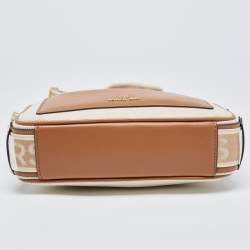 Pre Owned Michael Kors Beige/Tan Canvas And Leather Maeve Crossbody Bag